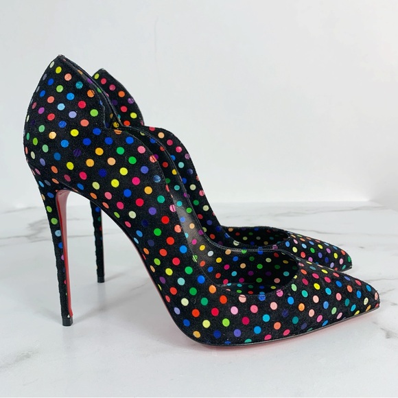 Christian Louboutin Hot Chick 100mm Suede Multi Polka Dot Scallop Pump Size 39 - Picture 12 of 16